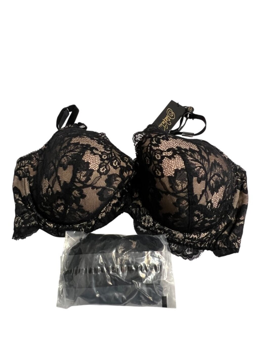 NWT Dita Von Teese Delfina Bra Nylon Black Nude 38E Molded Lace Luxury Lingerie